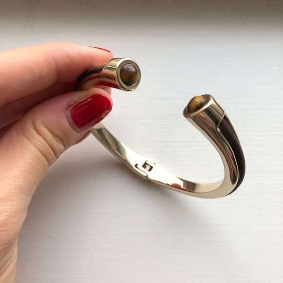 Vintage silver & brown wood open bangle bracelet - Picture 3 of 7